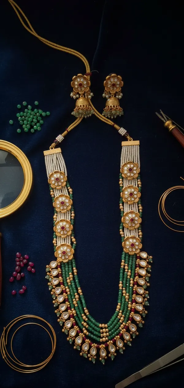 Green_Multi-Layer_Kundan_Long_Necklace_Set_with_Polki_&_Beads_|_Traditional_Wedding_Necklace