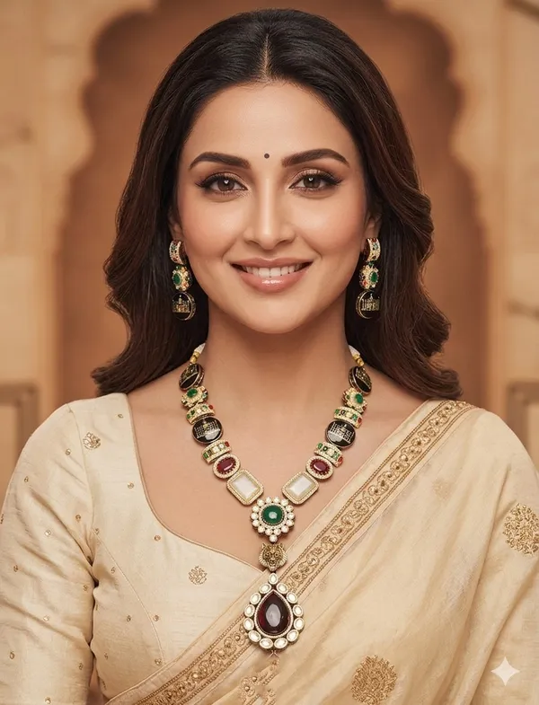 Sabyasachi_Inspired_Long_Kundan_Necklace_with_Tiger_Motif_|_Vintage_Polki_Bridal_Jewelry_Set_with_Earrings