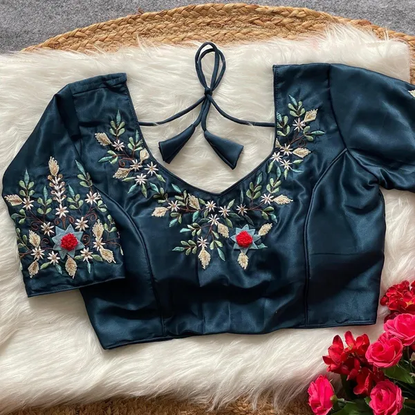 Navy_Blue_Silk_Blouse_For_Women