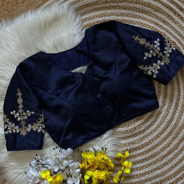 Navy_Blue_Silk_Blouse_For_Women
