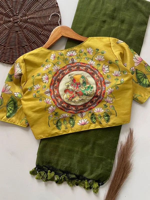 Yellow_Cotton_Saree_And_Blouse_For_Women