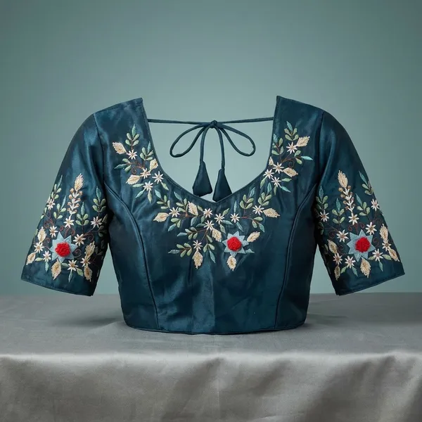 Navy_Blue_Silk_Blouse_For_Women