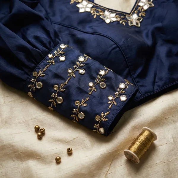 Navy_Blue_Silk_Blouse_For_Women