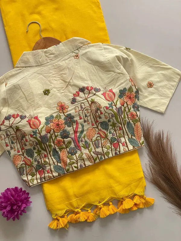 Multi_Colour_Cotton_Saree_And_Blouse_For_Women