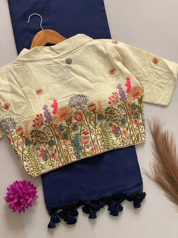 Multi_Colour_Cotton_Saree_And_Blouse_For_Women