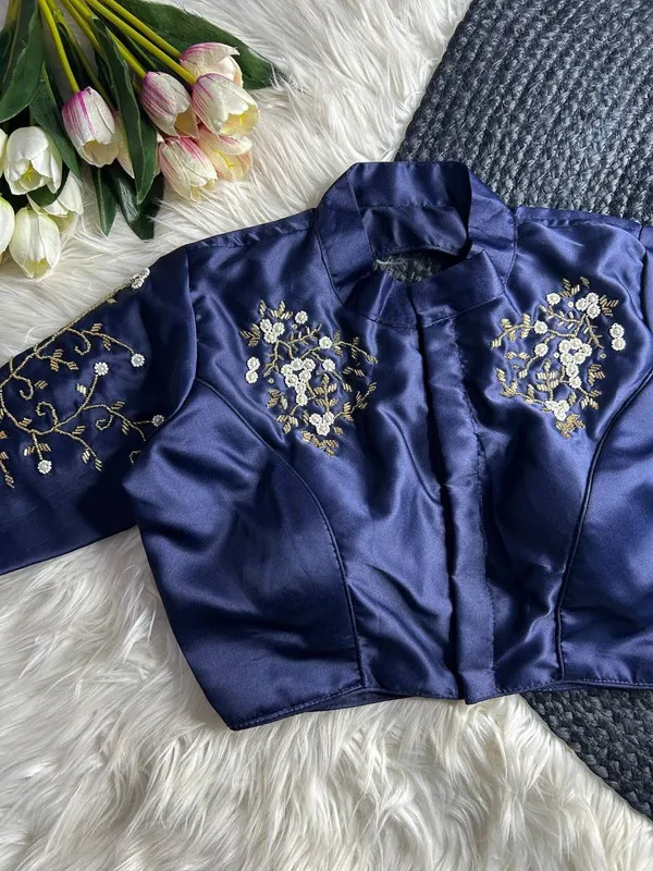 Navy_Blue_Silk_Blouse_For_Women