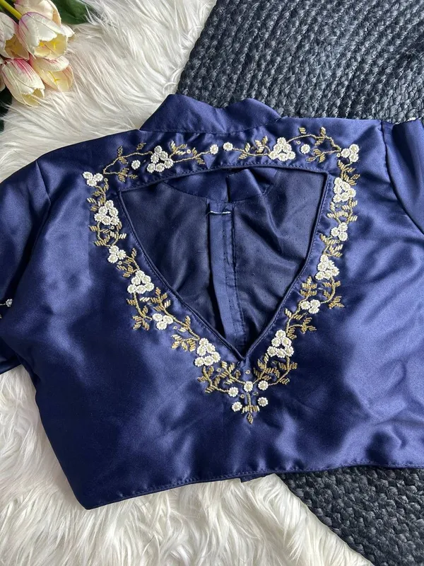 Navy_Blue_Silk_Blouse_For_Women