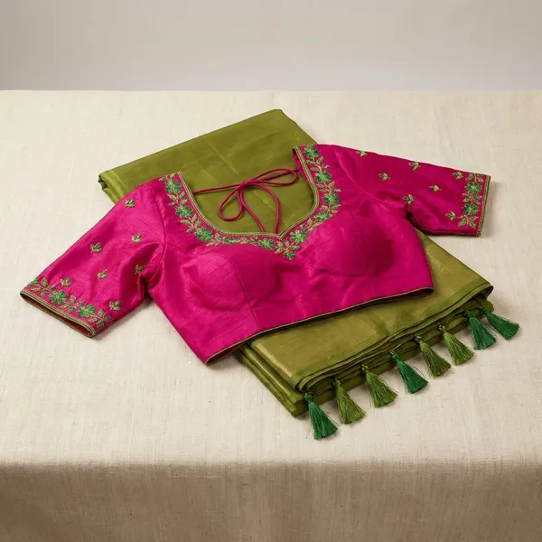 Pink_Cotton_Saree_And_Blouse_For_Women