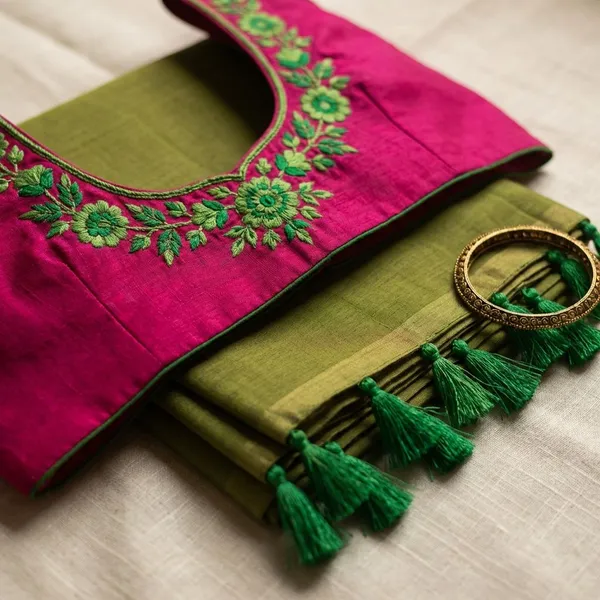 Pink_Cotton_Saree_And_Blouse_For_Women
