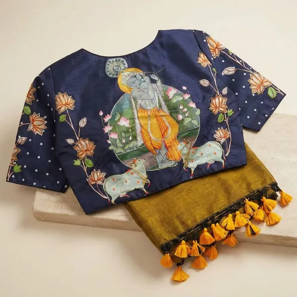 Black_Cotton_Saree_And_Blouse_For_Women