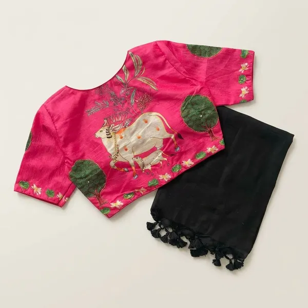 Pink_Cotton_Saree_And_Blouse_For_Women