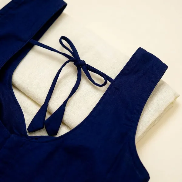 Navy_Blue_Cotton_Saree_And_Blouse_For_Women