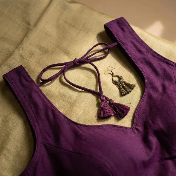 Purple_Cotton_Saree_And_Blouse_For_Women