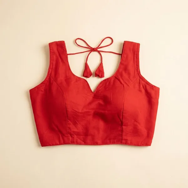 Red_Cotton_Saree_And_Blouse_For_Women