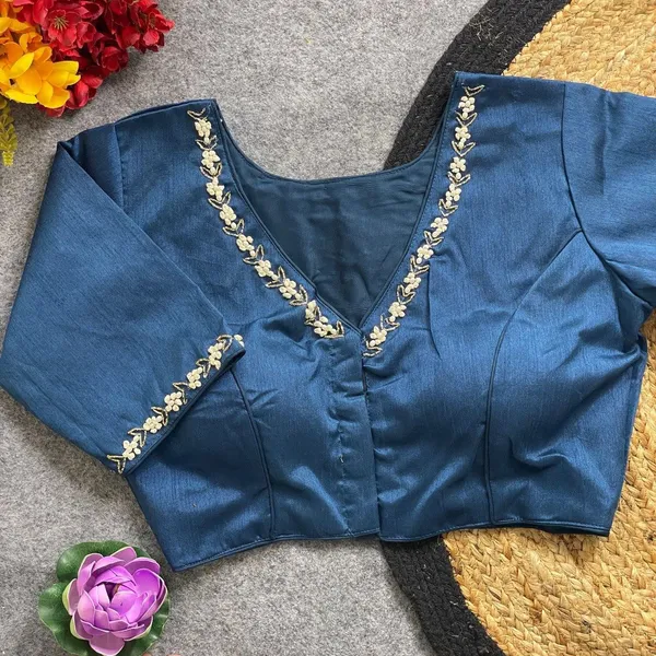 Navy_Blue_Silk_Blouse_For_Women