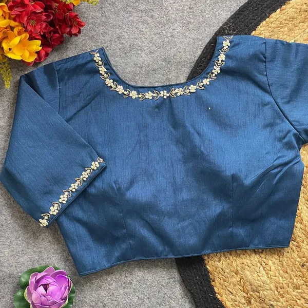 Navy_Blue_Silk_Blouse_For_Women