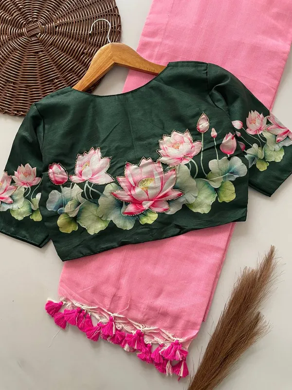 Olive_Green_Cotton_Saree_And_Blouse_For_Women