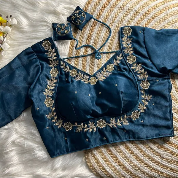 Navy_Blue_Silk_Blouse_For_Women