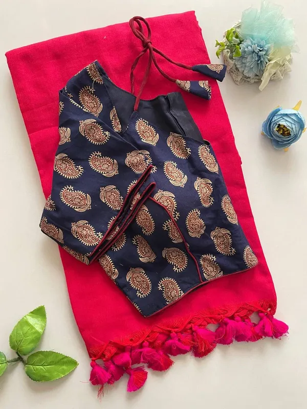 Blue_Cotton_Saree_And_Blouse_For_Women