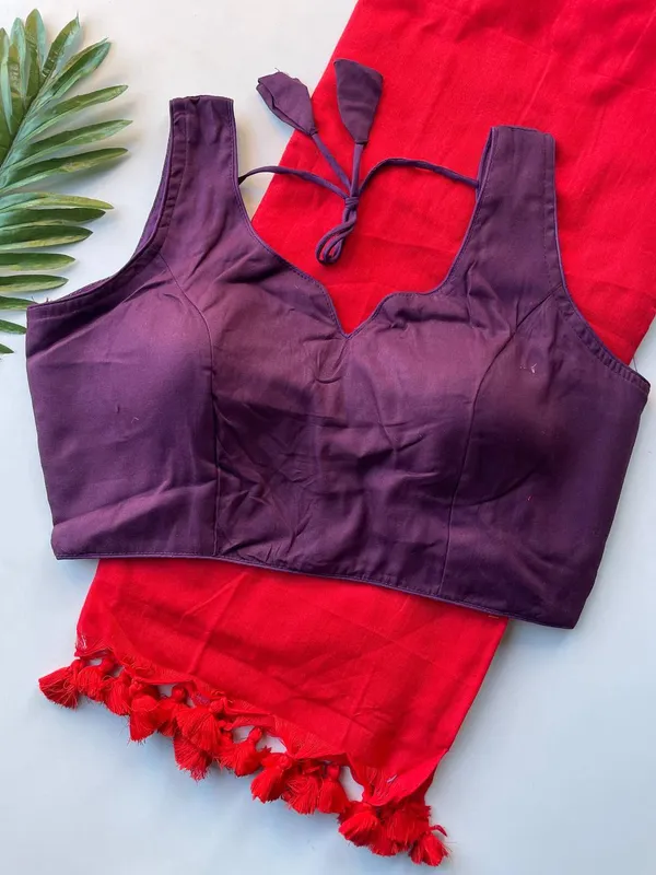 Purple_Cotton_Saree_And_Blouse_For_Women