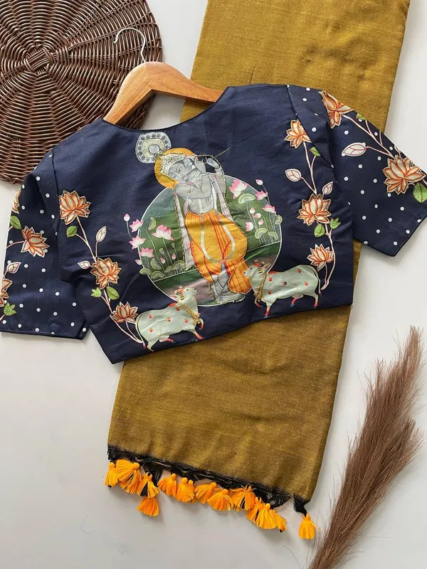 Black_Cotton_Saree_And_Blouse_For_Women