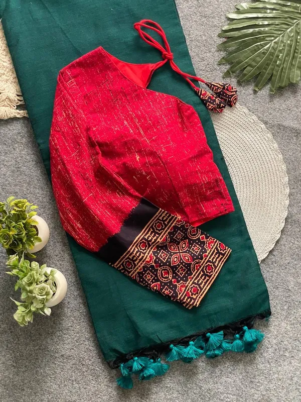 Maroon_Cotton_Saree_And_Blouse_For_Women