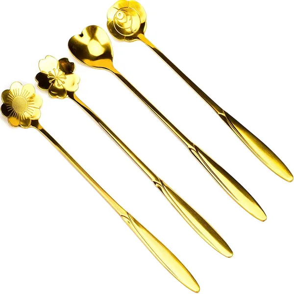 Golden_Luxury_Flower_Shape_Teaspoon_Long_Handle_Stainless_Steel_Set_Pack_Of_4