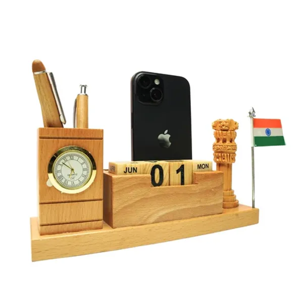 Premium_Wooden_Desk_Organizer_with_Clock,_Calendar,_Ashoka_Pillar_&_Indian_Flag_–_Personalized_Executive_Office_Gift