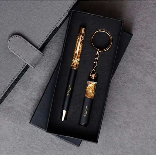 Gold_Flake_Pen_&_Keychain_Gift_Set