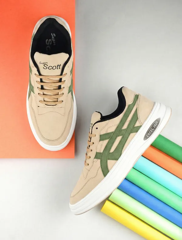 Beige_Green_Synthetic_Leather_Sport_Shoe_For_Men