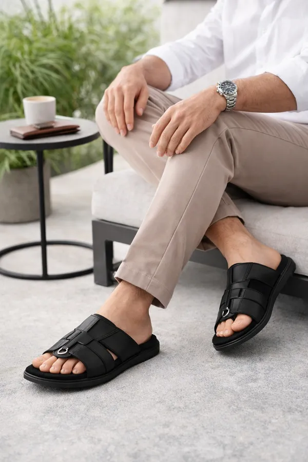 Mercy_Black_Formal_Leather_Sandals/Slippers_For_Mens_I_Office_Use_I_Dailywear_I_Slip-on_I_Cusion_insole_I_Ortho