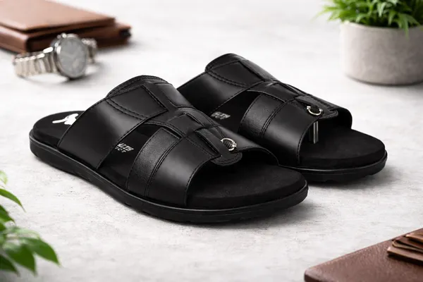 Mercy_Black_Formal_Leather_Sandals/Slippers_For_Mens_I_Office_Use_I_Dailywear_I_Slip-on_I_Cusion_insole_I_Ortho