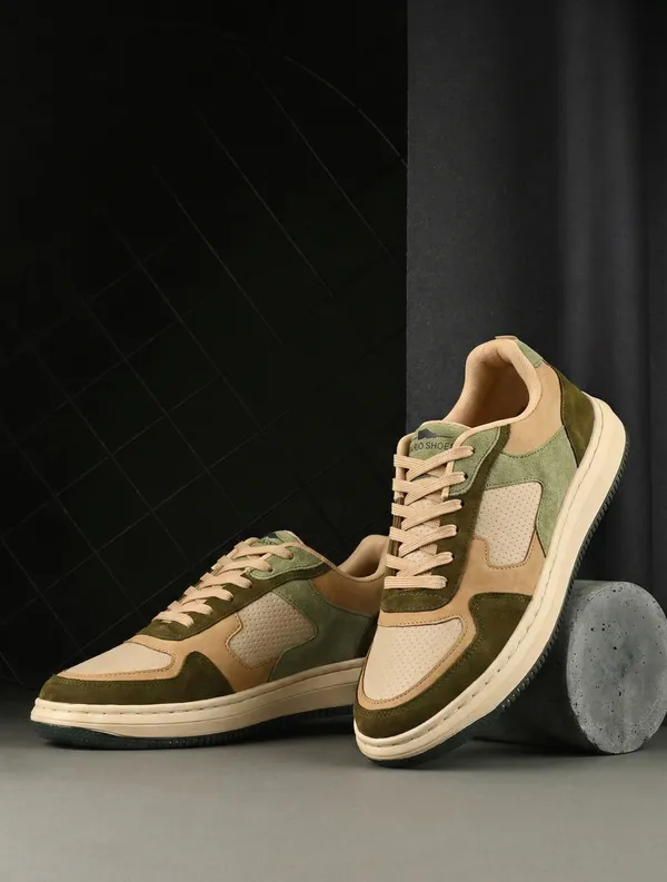 Beige_Green_Leather_Sneaker_For_Men