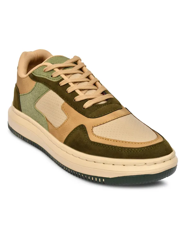 Beige_Green_Leather_Sneaker_For_Men