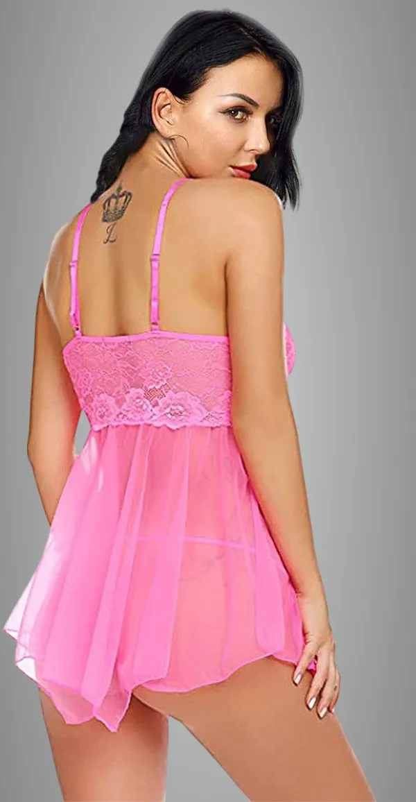 Pink_Net_Lace_Solid,_Self_Design_Babydoll_Lingerie_For_Women