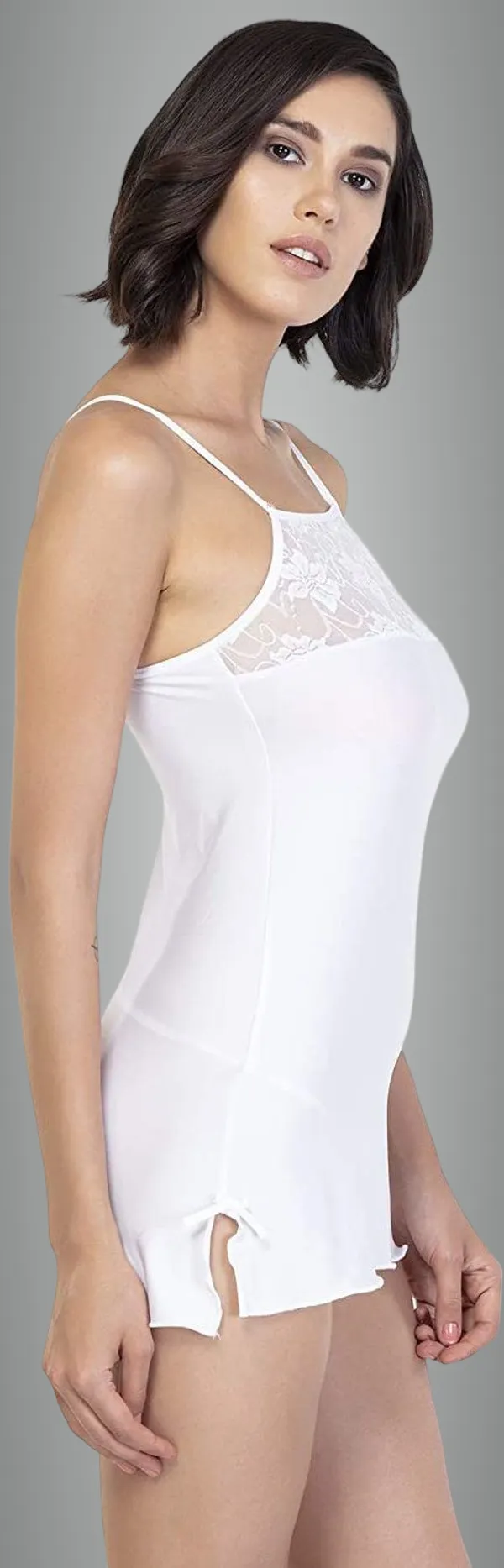 White_Lace_Lycra_Blend_Lace_Self_Design_Babydoll_Lingerie_For_Women