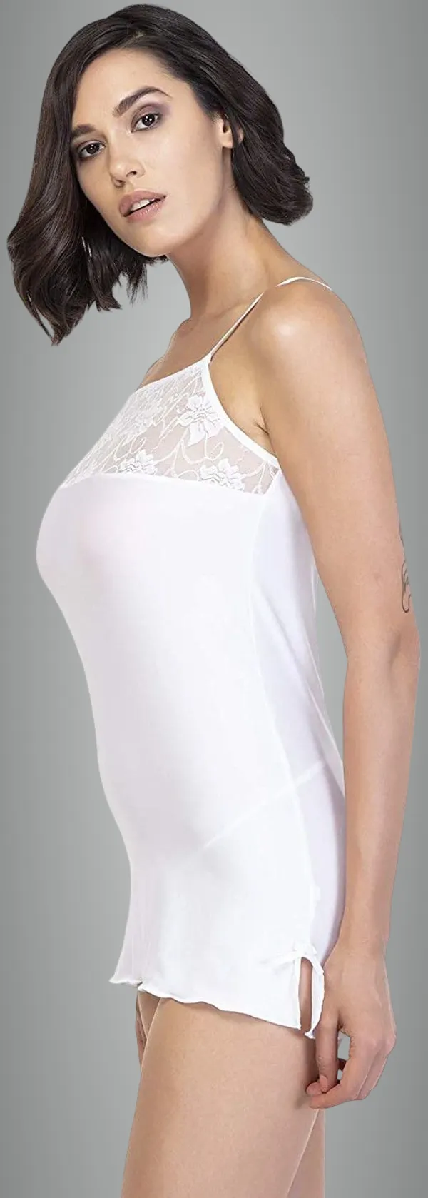 White_Lace_Lycra_Blend_Lace_Self_Design_Babydoll_Lingerie_For_Women