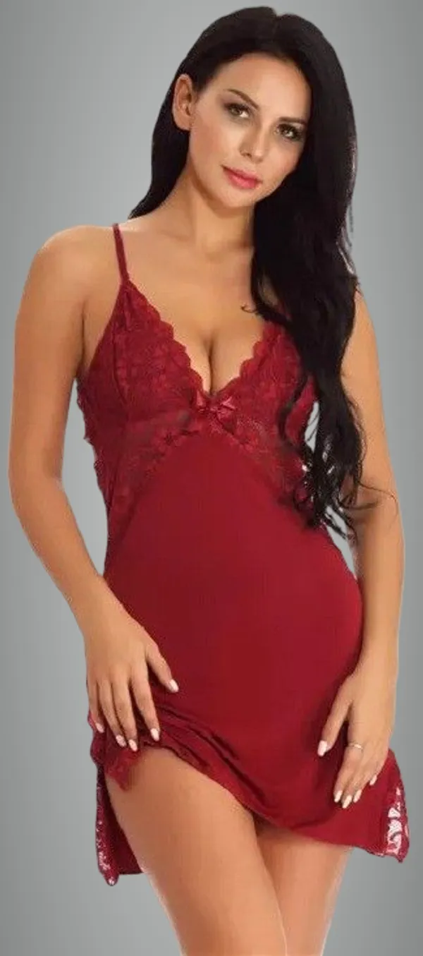 Maroon_Lace_Net_Solid_Babydoll_Lingerie_For_Women