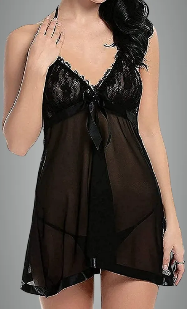 Black_Satin_Blend_Net_Self_Design_Babydoll_Lingerie_For_Women