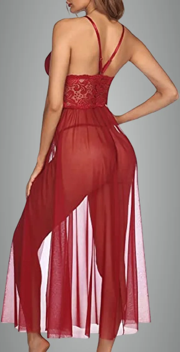 Maroon_Polyester_Net_Self_Design_Babydoll_Lingerie_For_Women