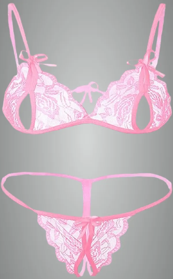 Pink_Lace_Net_Solid_Babydoll_Lingerie_For_Women