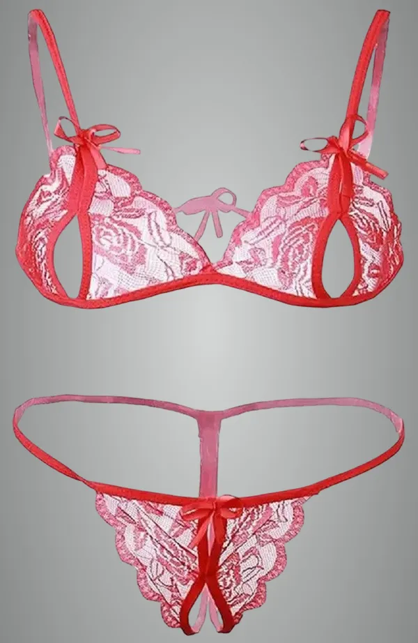 Red_Lace_Net_Solid_Babydoll_Lingerie_For_Women