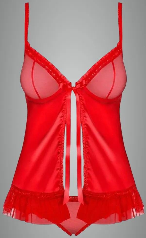 Red_Lace_Solid_Babydoll_Lingerie_For_Women