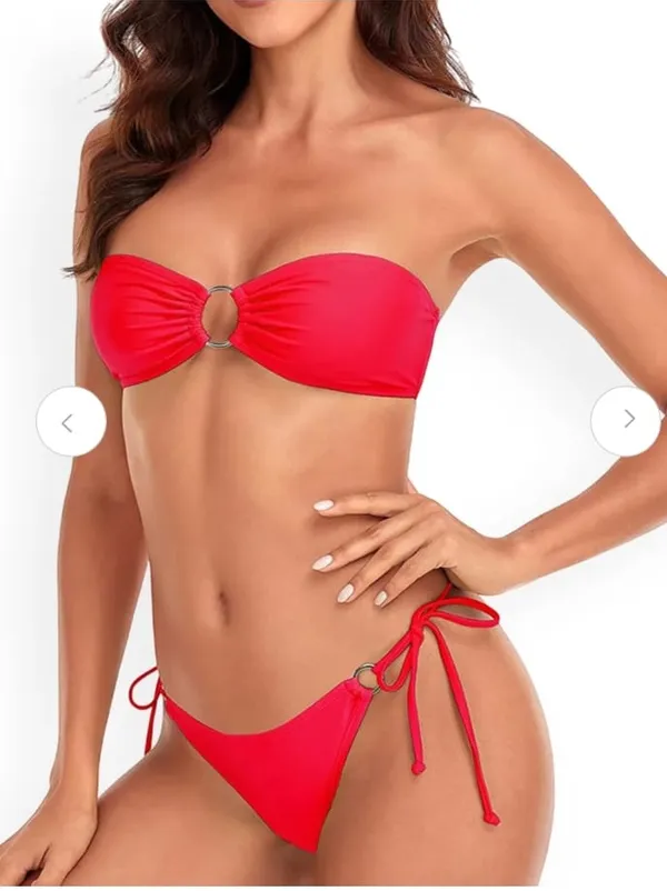 Product_Titles__Women's_Red_Solid_Strapless_Bikini_Set_with_Metallic_Ring_Accent__Stylish_Red_Two-Piece_Swimsuit_-_Off-Shoulder_Tie-Back_Top_&_Side-Tie_Bottoms__Red_Metal_Ring_Detailed_Strapless_Bikini_Set_for_Women_Beachwear_&_Poolside