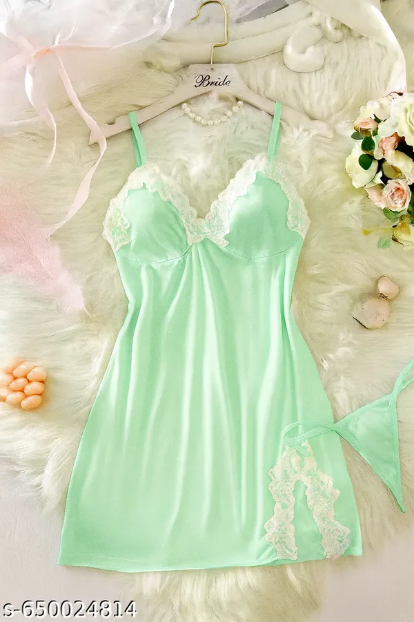 Pista_Green_Satin_Self_Design_Babydoll_Lingerie_For_Women