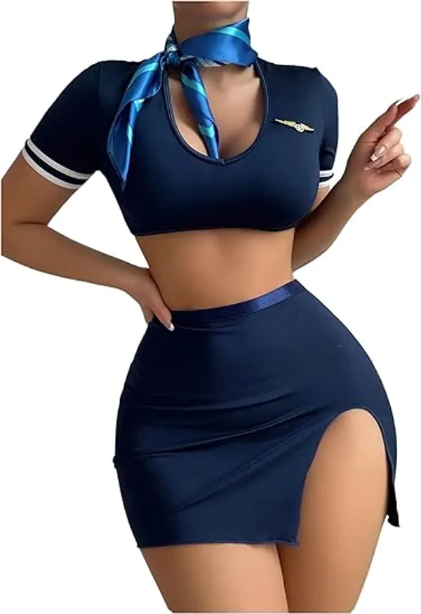 Women's_4_Piece_Roleplay_Lingerie_Set_Crop_Tee_and_Mini_Skirts_Flight_Attendant_Costume