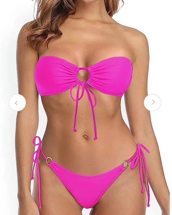 Women's_Pink_Solid_Strapless_Bikini_Set_with_Ring_&_Front_Tie_Detail__Stylish_Pink_Two-Piece_Swimsuit_-_Off-Shoulder_Tie-Front_Top_&_Side-Tie_Bottoms__Pink_Ring_Accent_Strapless_Bikini_Set_for_Women_Beachwear_&_Poolside