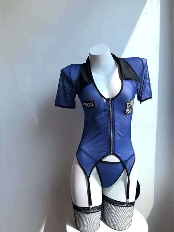 Women’s_Sexy_Police_Costume_Babydoll_Lingerie_Set_–_Zip_Front_Bodysuit_with_Garter_Straps_&_Thong_–_Role_Play_Nightwear_for_Honeymoon_&_Valentine