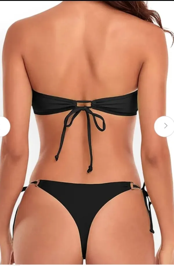 Women's_Solid_Black_Strapless_Bikini_Set_with_Metallic_Ring_Detail__Stylish_Black_Two-Piece_Swimsuit_-_Off-Shoulder_Tie-Back_Top_&_Side-Tie_Bottoms__Black_Ring_Accent_Strapless_Bikini_Set_for_Women_Beachwear_&_Poolside