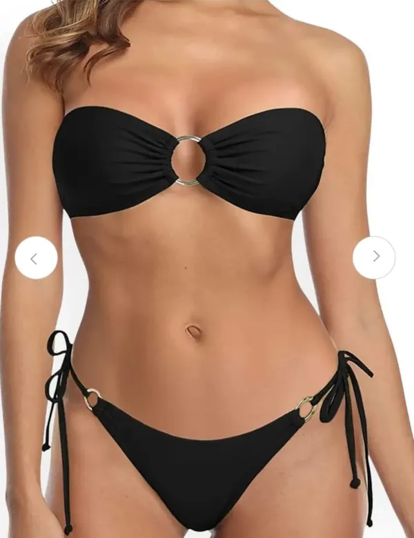 Women's_Solid_Black_Strapless_Bikini_Set_with_Metallic_Ring_Detail__Stylish_Black_Two-Piece_Swimsuit_-_Off-Shoulder_Tie-Back_Top_&_Side-Tie_Bottoms__Black_Ring_Accent_Strapless_Bikini_Set_for_Women_Beachwear_&_Poolside
